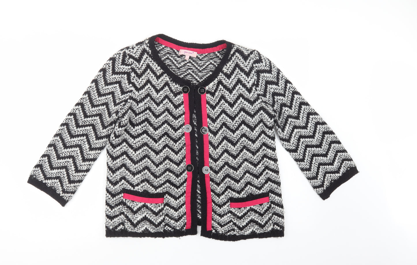 Per Una Womens Black Round Neck Geometric Acrylic Cardigan Jumper Size 14