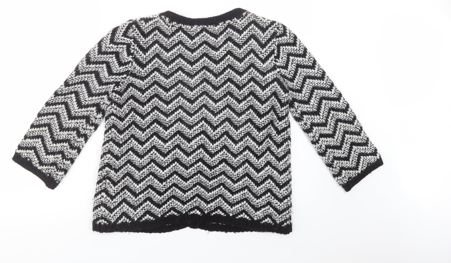 Per Una Womens Black Round Neck Geometric Acrylic Cardigan Jumper Size 14