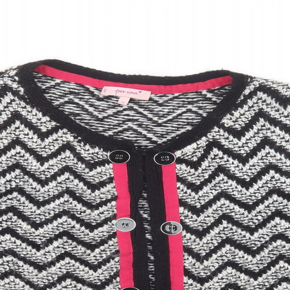 Per Una Womens Black Round Neck Geometric Acrylic Cardigan Jumper Size 14