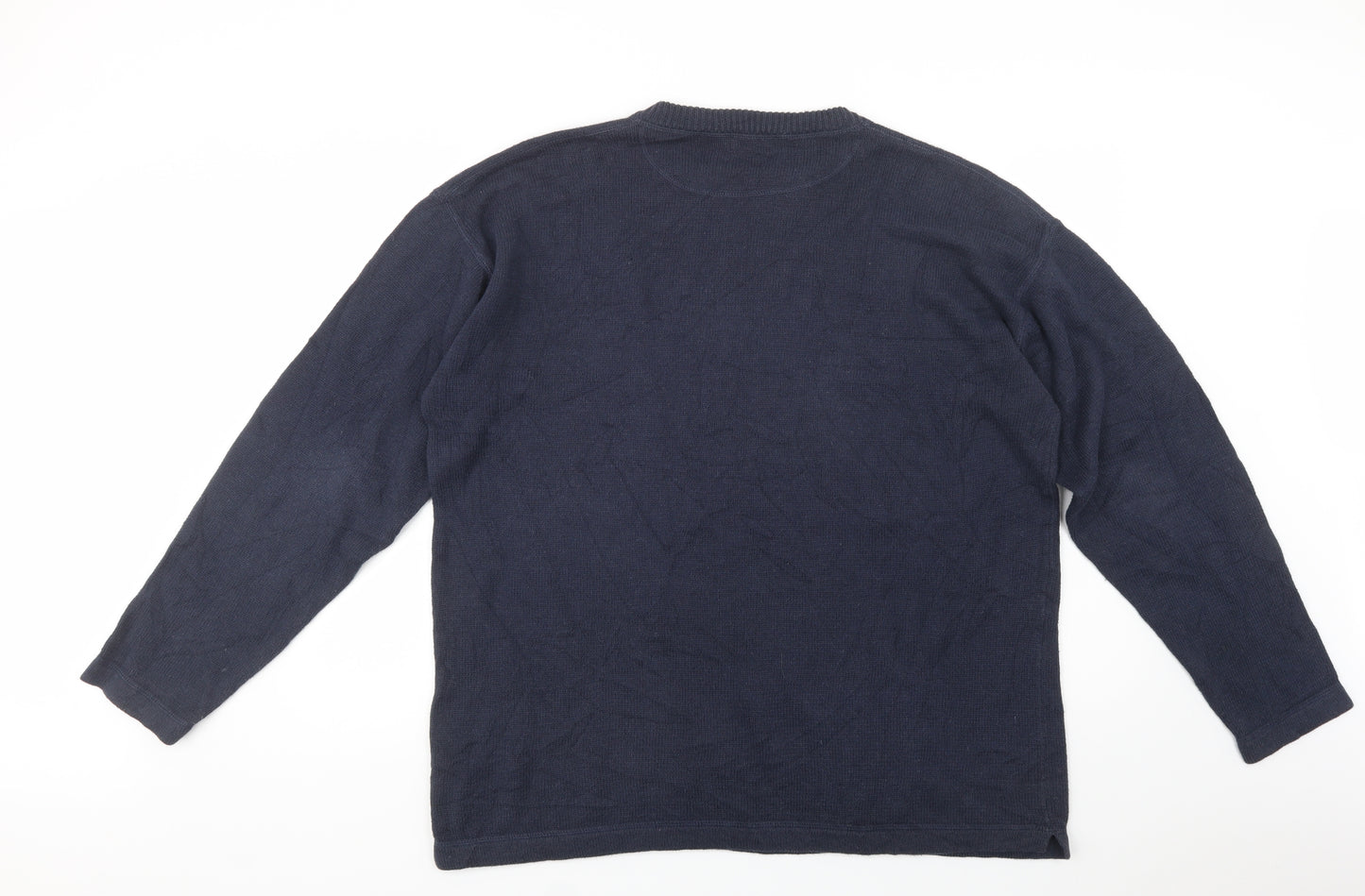 Blanc Bleu Mens Blue Crew Neck  Linen Pullover Jumper Size XL