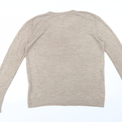 Primark Womens Beige Crew Neck  Acrylic Pullover Jumper Size 12