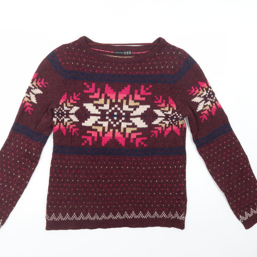 Primark Womens Purple Round Neck Fair Isle Wool Pullover Jumper Size 12