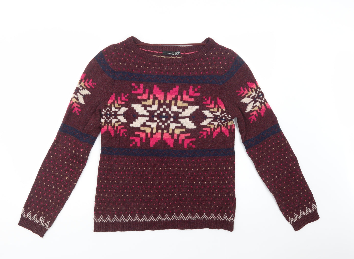 Primark Womens Purple Round Neck Fair Isle Wool Pullover Jumper Size 12