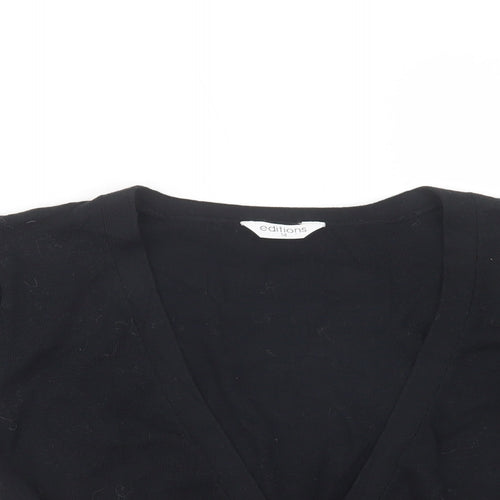 Editions Womens Black V-Neck  Cotton Cardigan Jumper Size 14