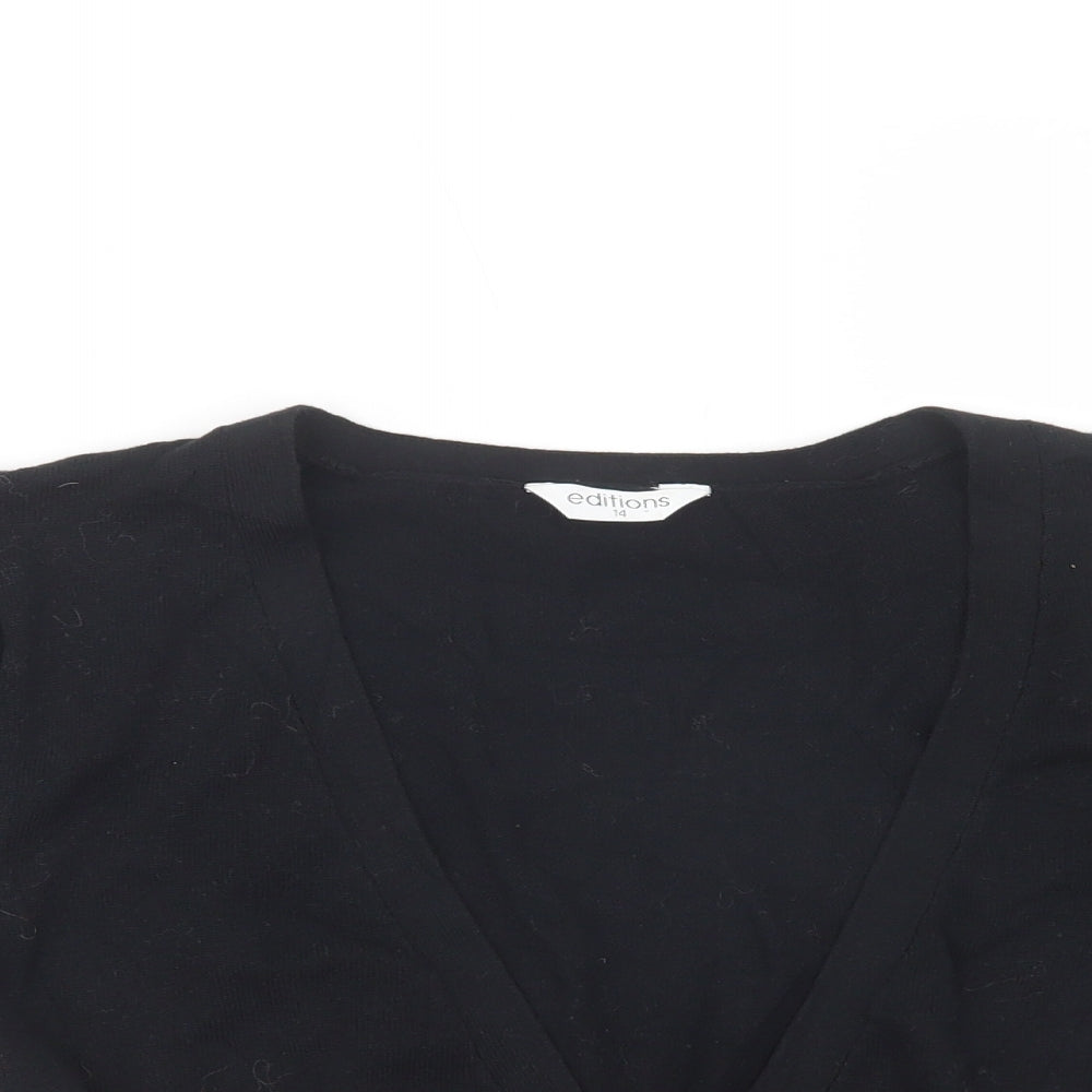 Editions Womens Black V-Neck  Cotton Cardigan Jumper Size 14