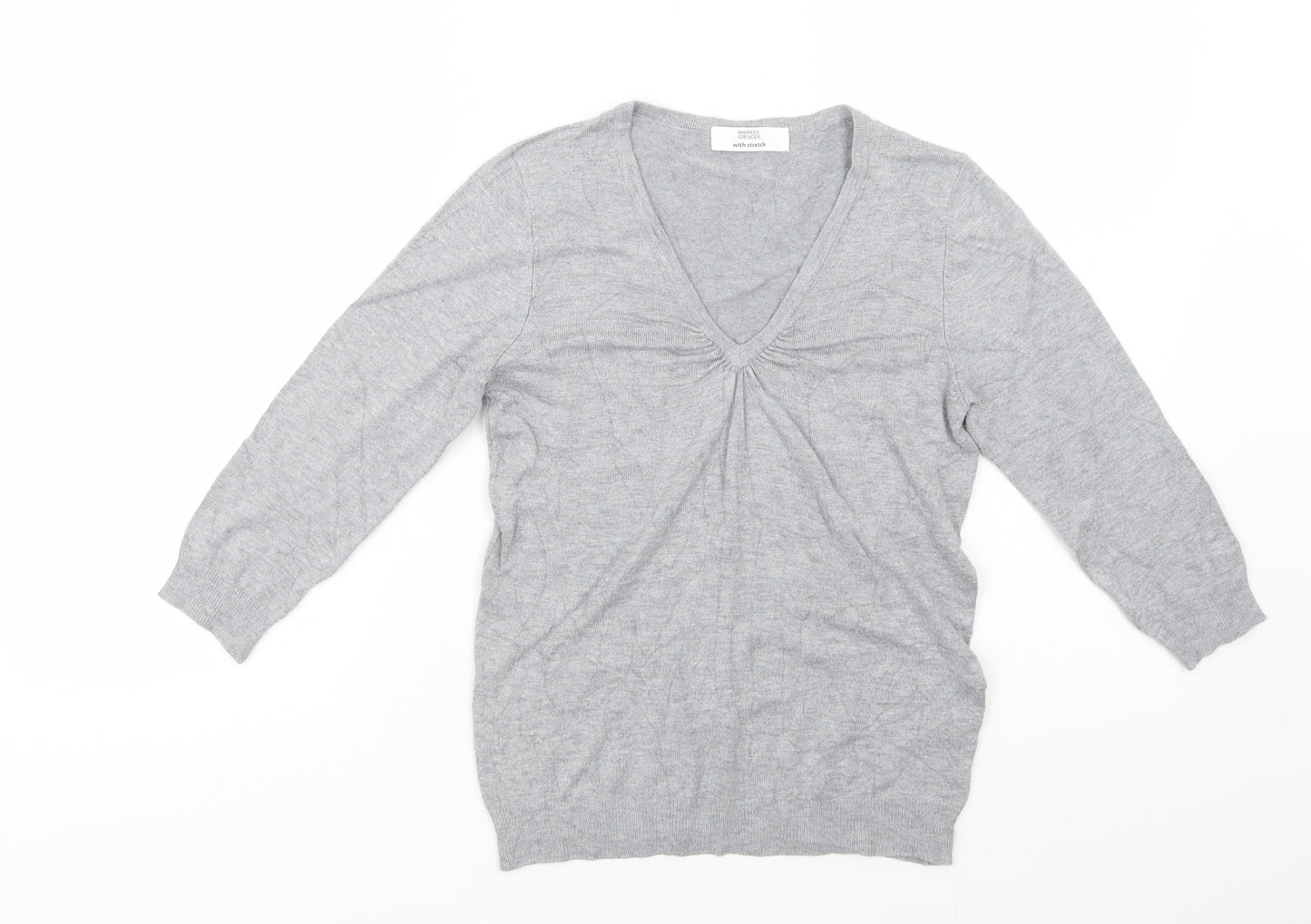 Marks and Spencer Womens Grey V-Neck  Viscose Pullover Jumper Size 8