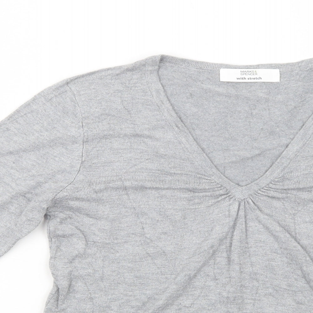 Marks and Spencer Womens Grey V-Neck  Viscose Pullover Jumper Size 8