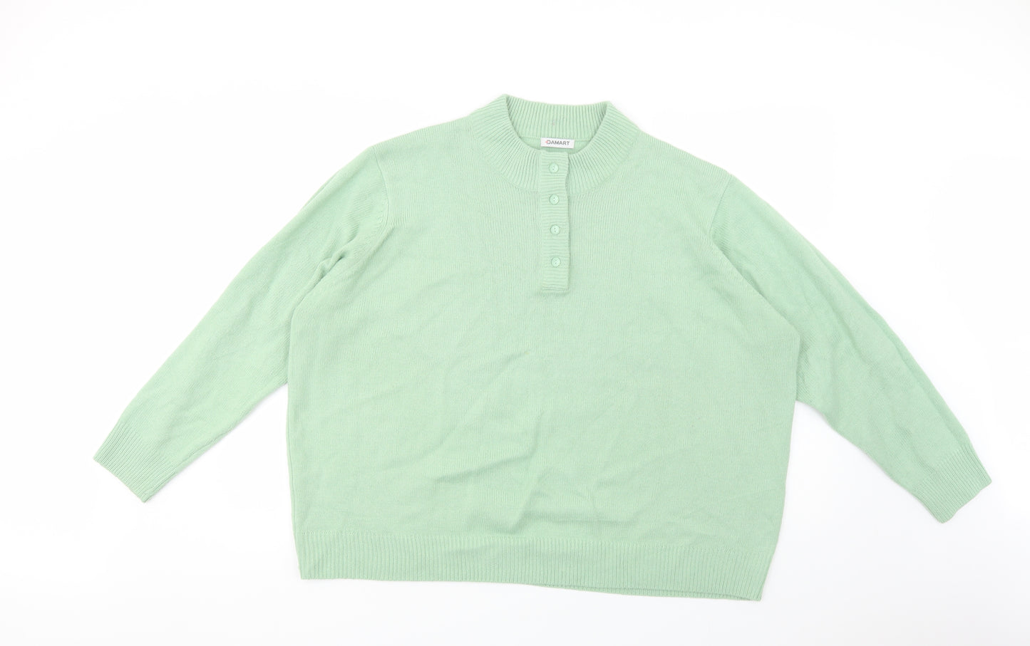 Damart Womens Green Mock Neck  Acrylic Henley Jumper Size 26