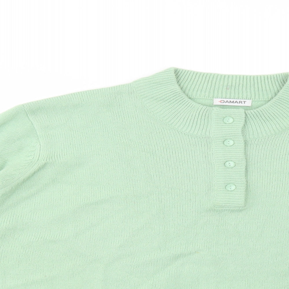 Damart Womens Green Mock Neck  Acrylic Henley Jumper Size 26