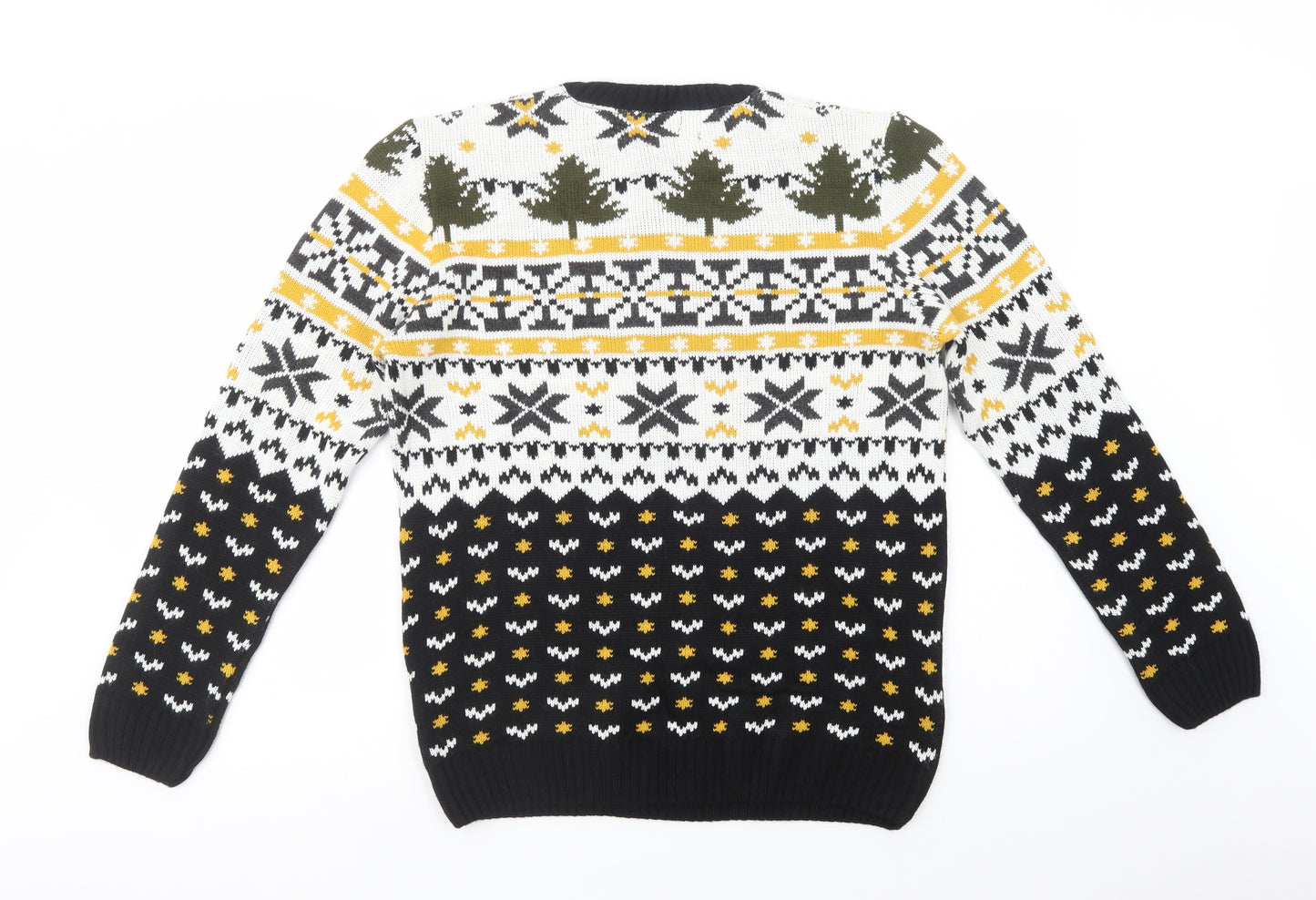 Michael Stanley Mens Black Crew Neck Fair Isle Acrylic Pullover Jumper Size M