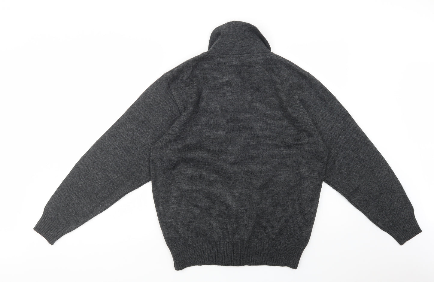 GUV'NORS Mens Grey Collared Argyle/Diamond Acrylic Full Zip Jumper Size M