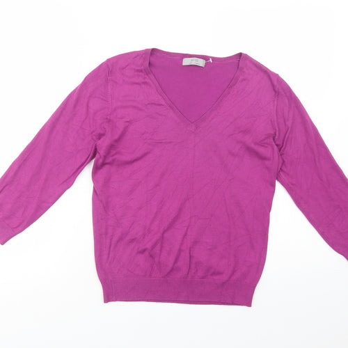 Marks and Spencer Womens Purple V-Neck  Viscose Pullover Jumper Size 16
