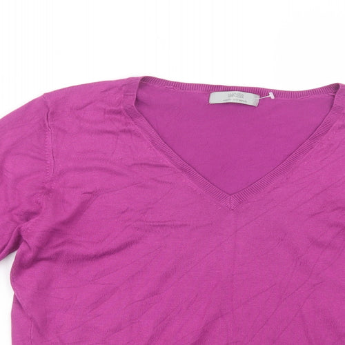 Marks and Spencer Womens Purple V-Neck  Viscose Pullover Jumper Size 16