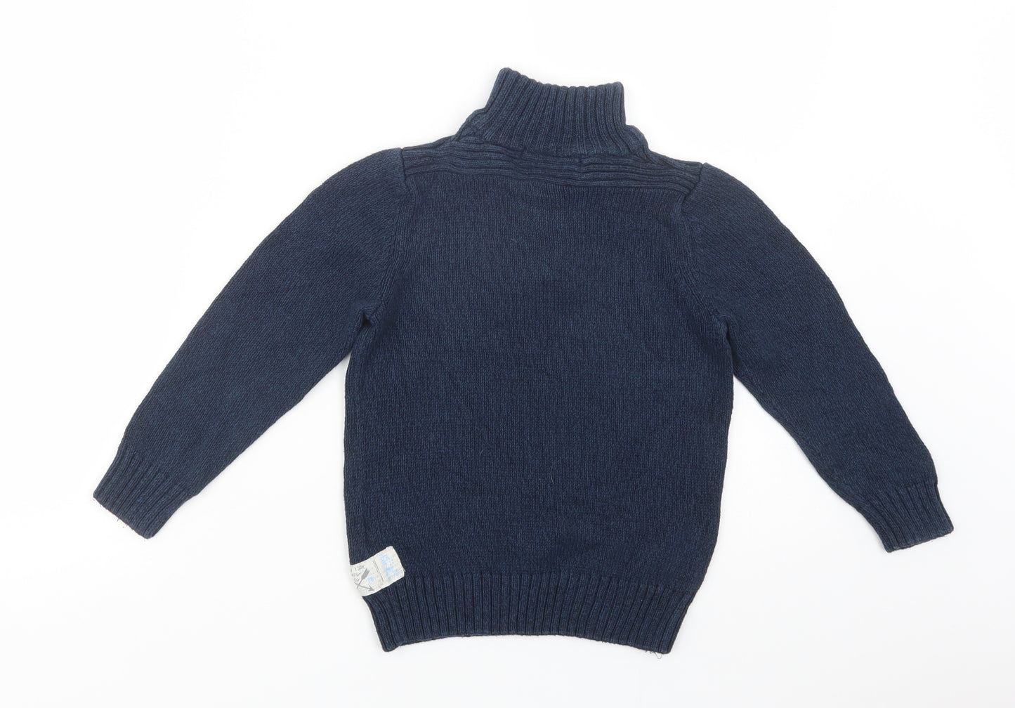 H&M Boys Blue High Neck  Cotton Henley Jumper Size 5-6 Years  Button