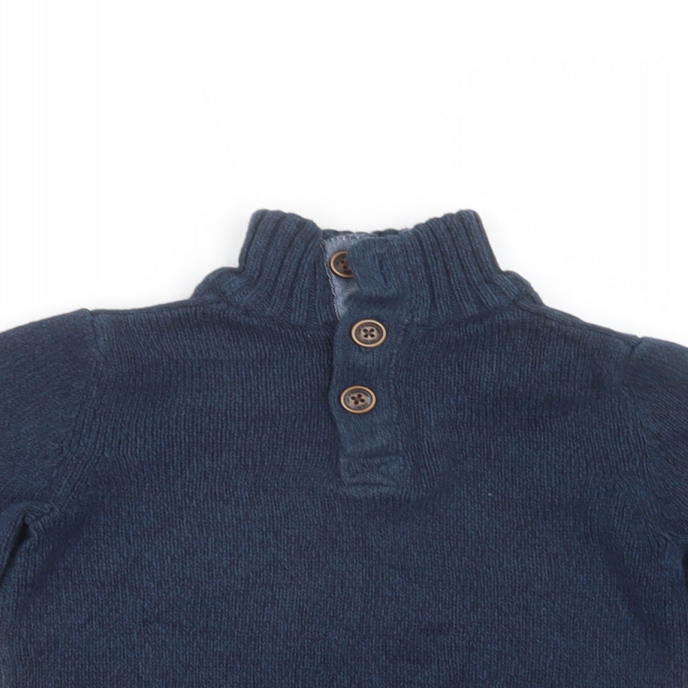 H&M Boys Blue High Neck  Cotton Henley Jumper Size 5-6 Years  Button