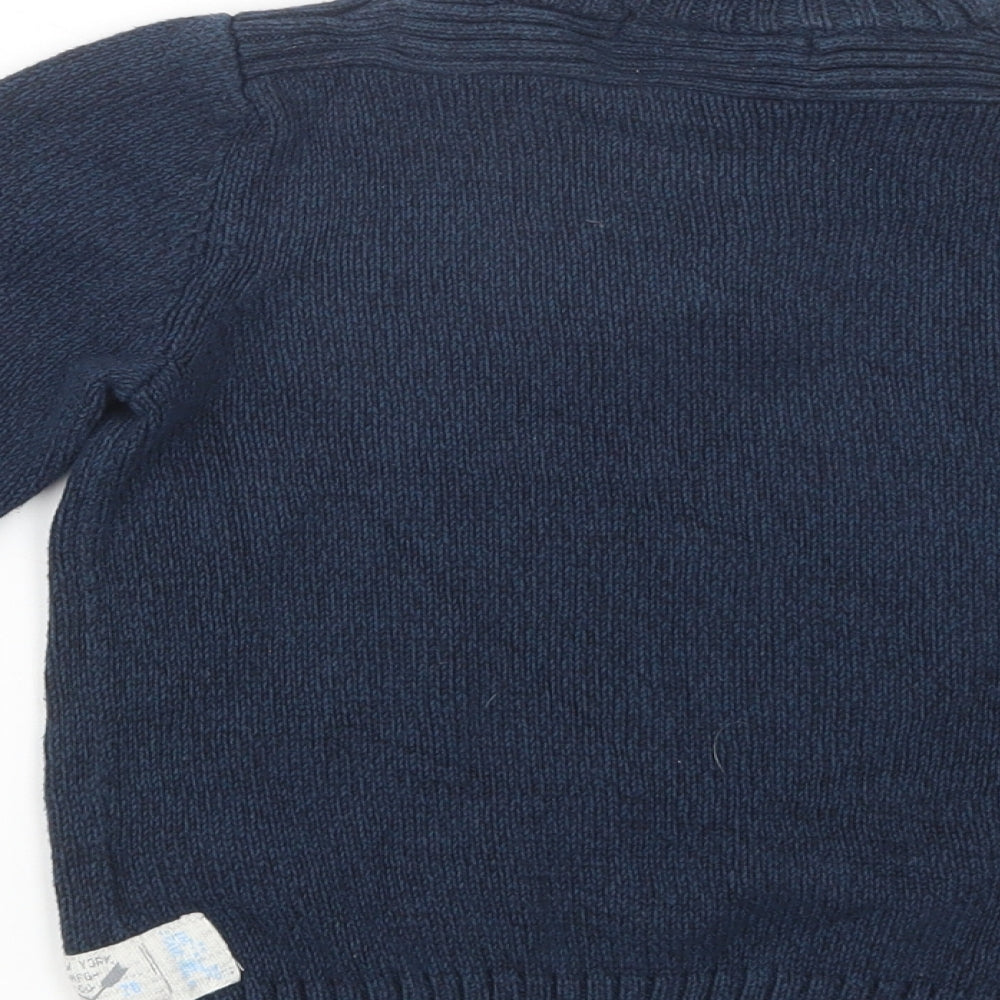 H&M Boys Blue High Neck  Cotton Henley Jumper Size 5-6 Years  Button