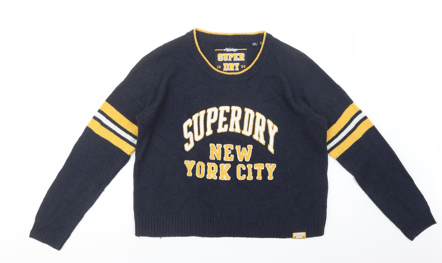 Superdry Womens Blue Crew Neck  Polyester Pullover Jumper Size 14