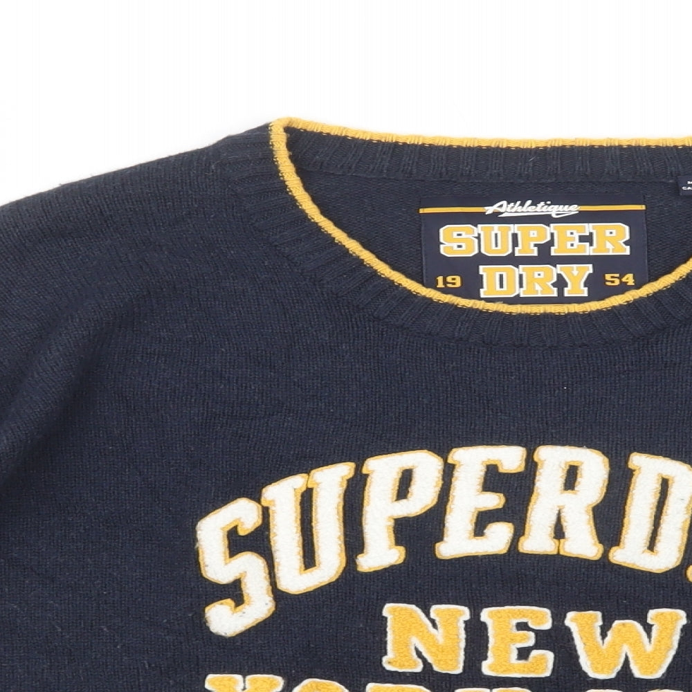 Superdry Womens Blue Crew Neck  Polyester Pullover Jumper Size 14