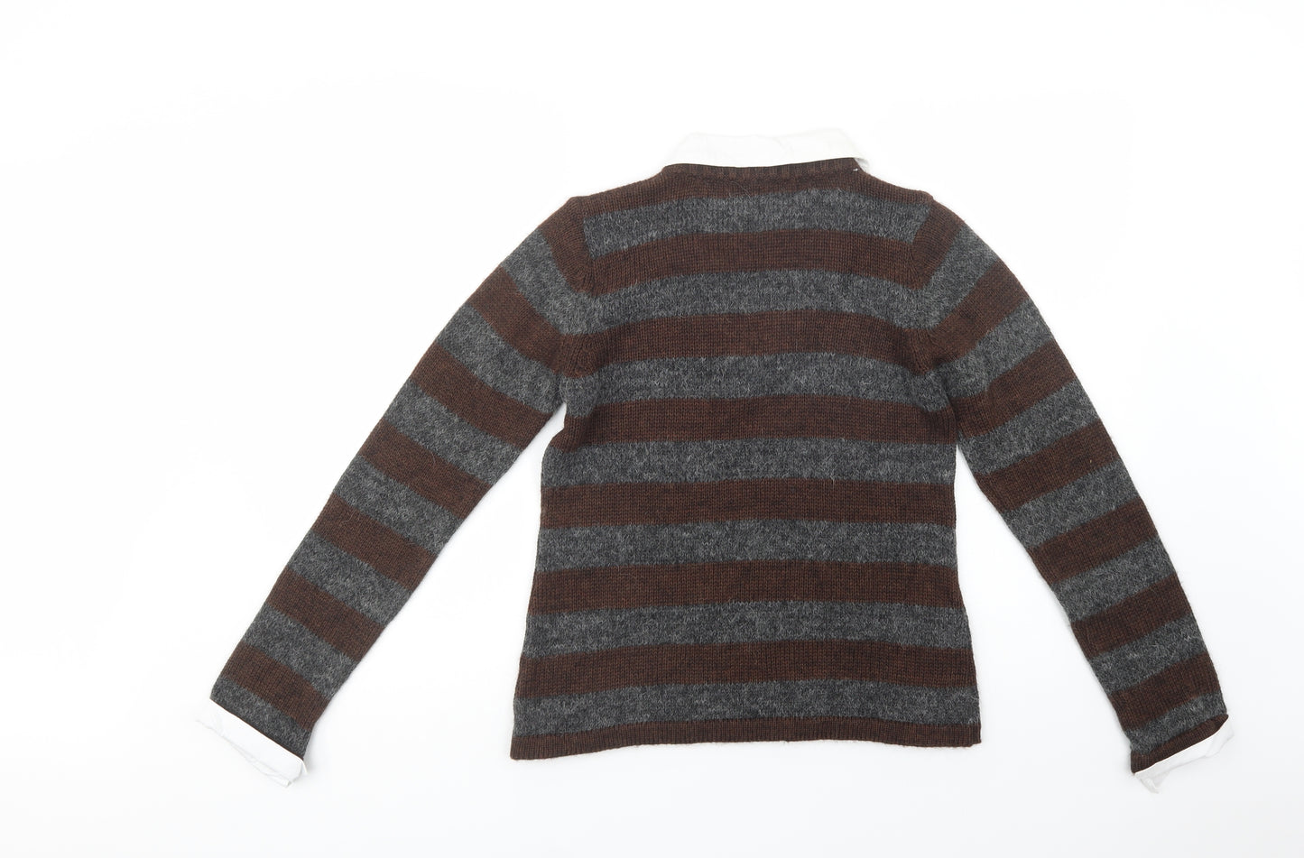NEXT Womens Brown Collared Striped Acrylic Pullover Jumper Size 12