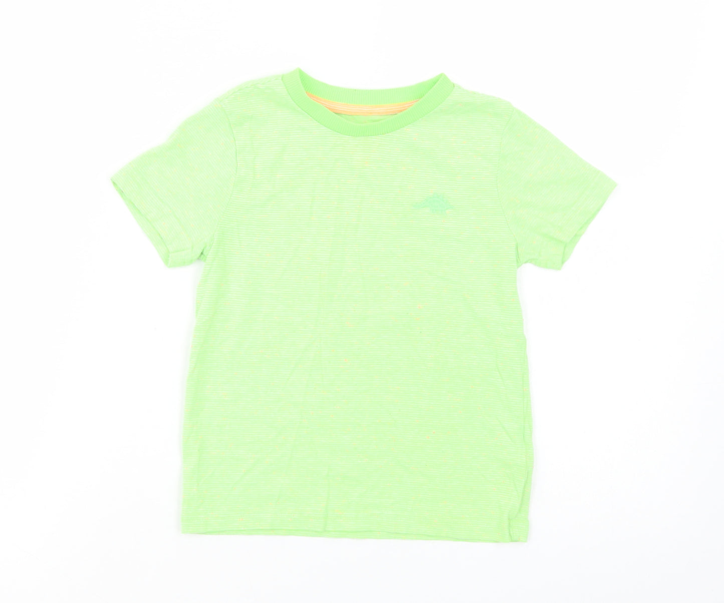 F&F Boys Green Striped Cotton Basic T-Shirt Size 4-5 Years Crew Neck Pullover - Dino