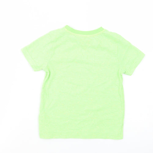 F&F Boys Green Striped Cotton Basic T-Shirt Size 4-5 Years Crew Neck Pullover - Dino
