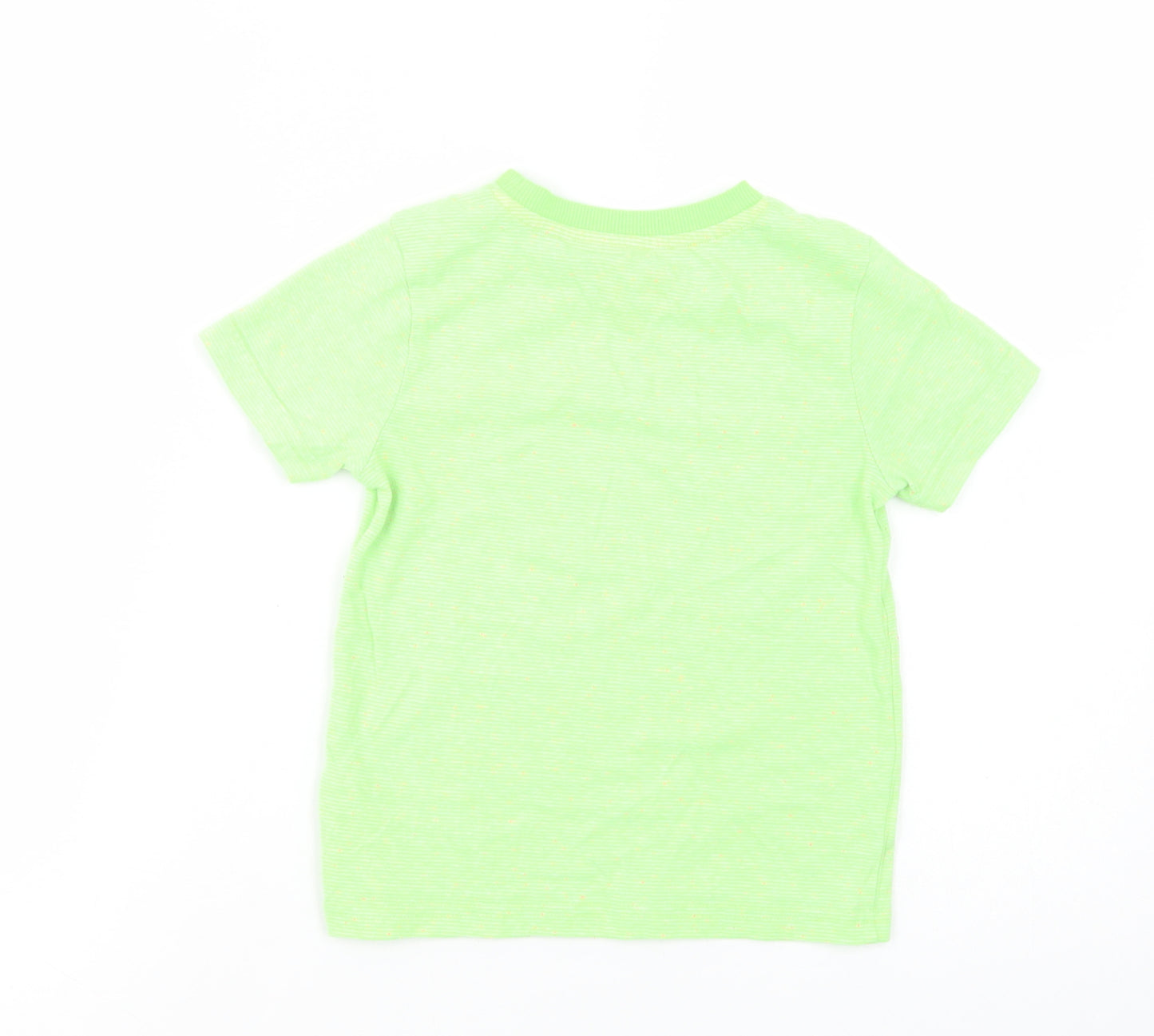 F&F Boys Green Striped Cotton Basic T-Shirt Size 4-5 Years Crew Neck Pullover - Dino