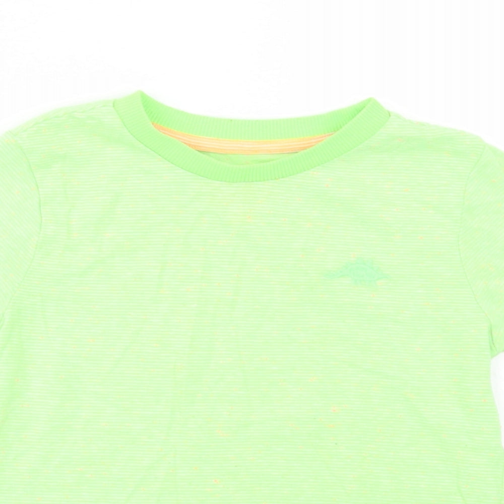 F&F Boys Green Striped Cotton Basic T-Shirt Size 4-5 Years Crew Neck Pullover - Dino