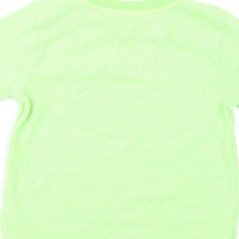 F&F Boys Green Striped Cotton Basic T-Shirt Size 4-5 Years Crew Neck Pullover - Dino
