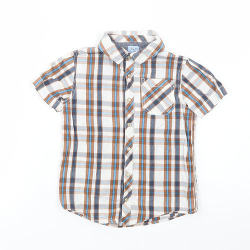 F&F Boys Brown Plaid Cotton Basic Button-Up Size 5-6 Years Collared Snap