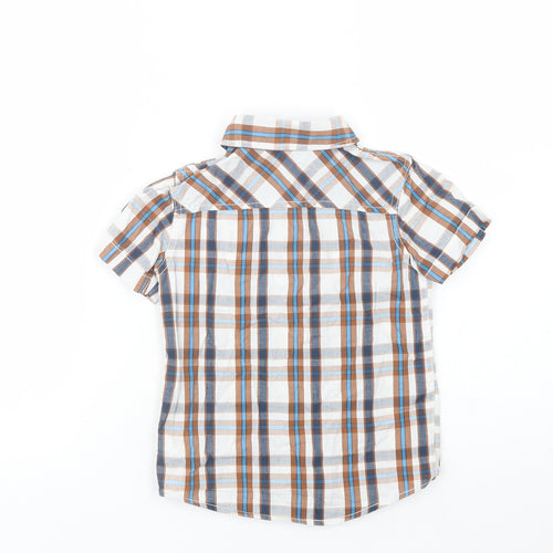 F&F Boys Brown Plaid Cotton Basic Button-Up Size 5-6 Years Collared Snap