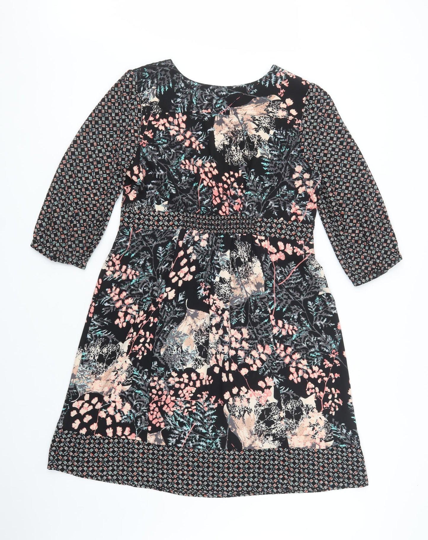Per Una Womens Black Floral Polyester Fit & Flare  Size 14  V-Neck Pullover