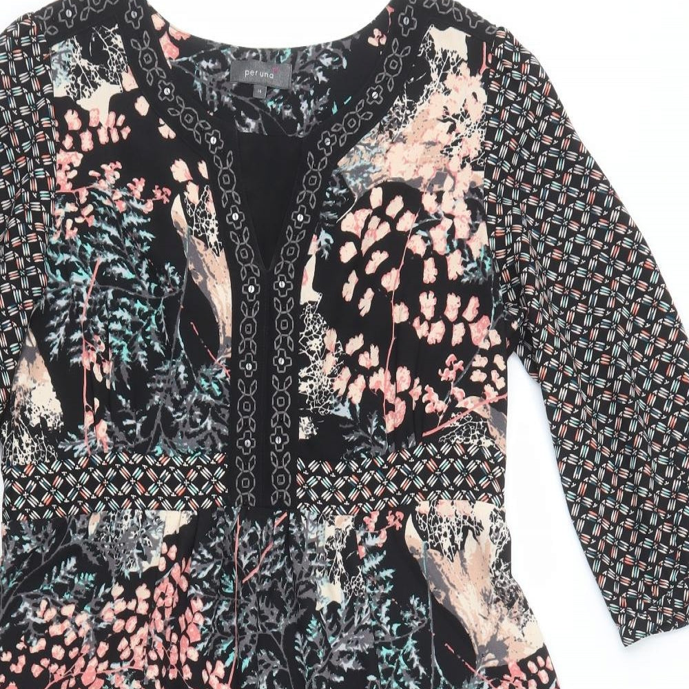 Per Una Womens Black Floral Polyester Fit & Flare  Size 14  V-Neck Pullover