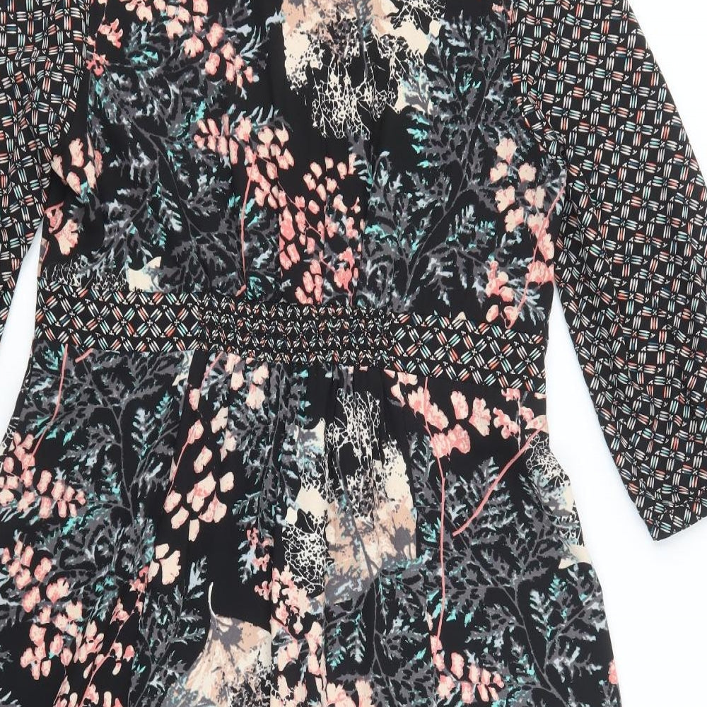 Per Una Womens Black Floral Polyester Fit & Flare  Size 14  V-Neck Pullover