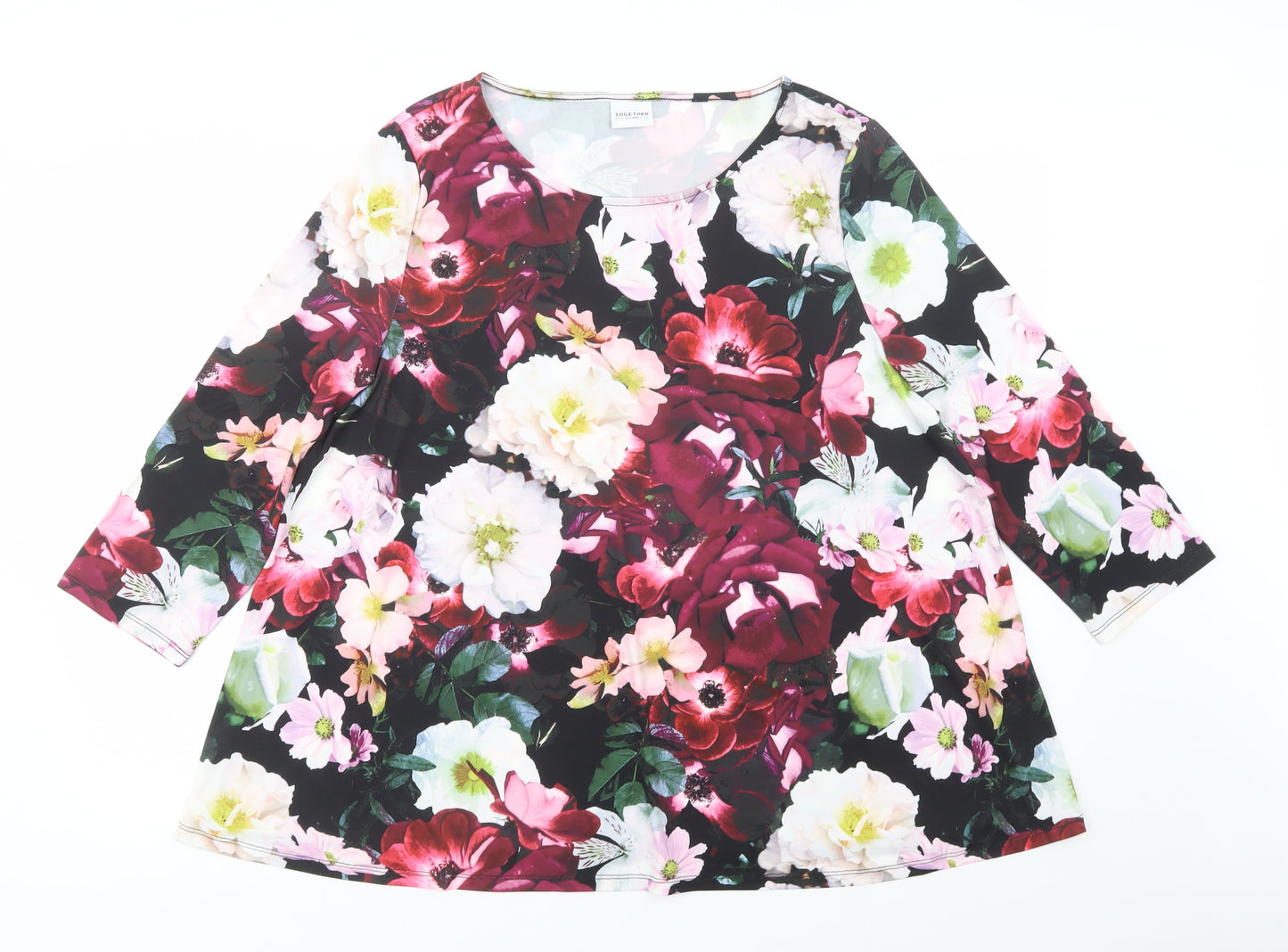 Together Womens Purple Floral Polyester Basic Blouse Size 18 Scoop Neck