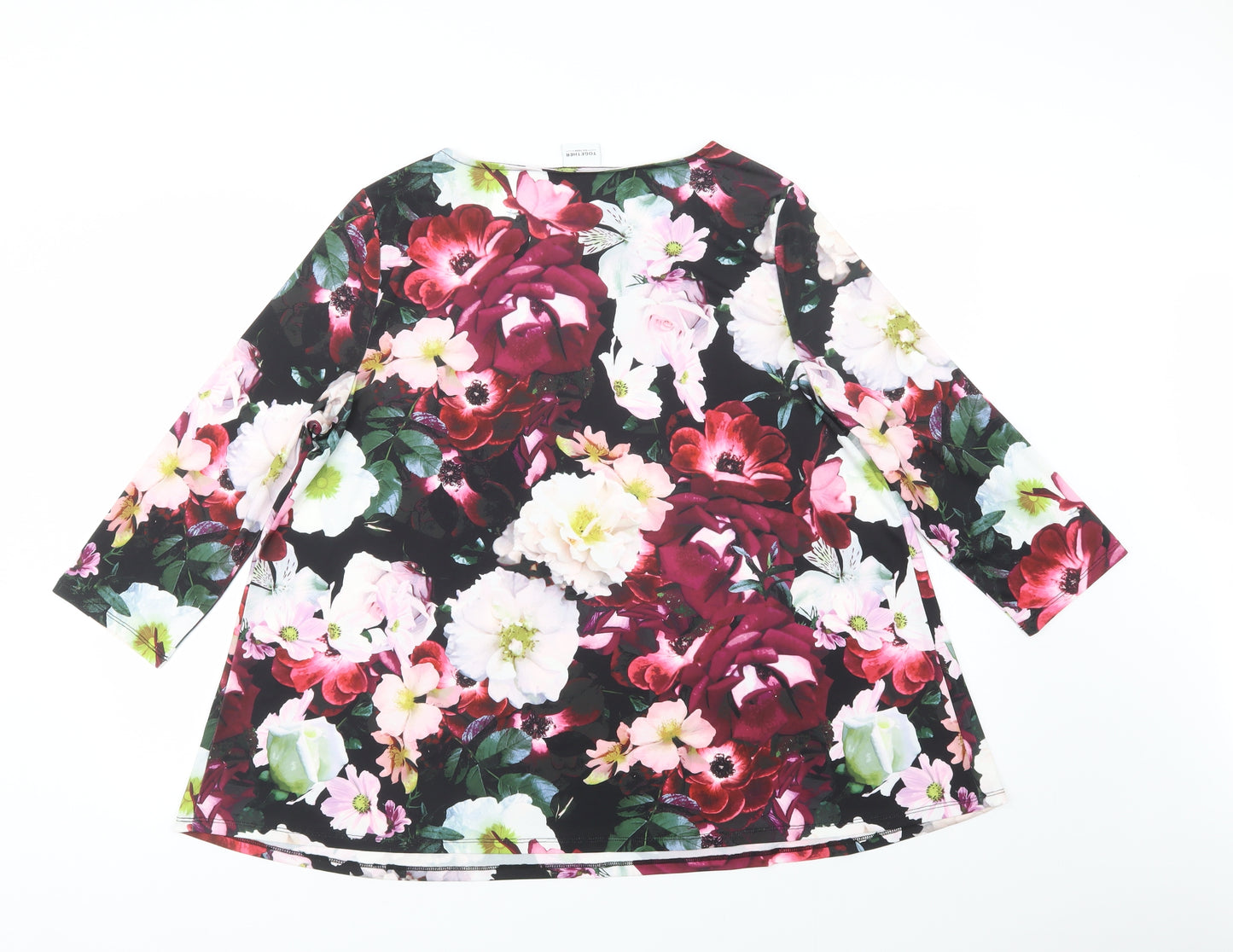 Together Womens Purple Floral Polyester Basic Blouse Size 18 Scoop Neck