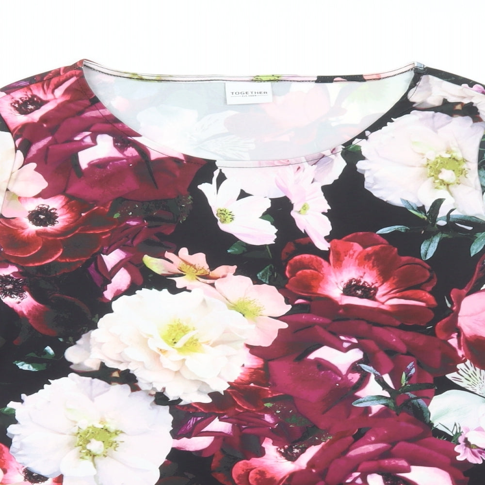 Together Womens Purple Floral Polyester Basic Blouse Size 18 Scoop Neck