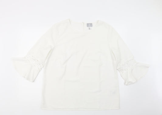 Front view of Fair Lady women’s white polyester basic blouse, size UK 18, boat neck