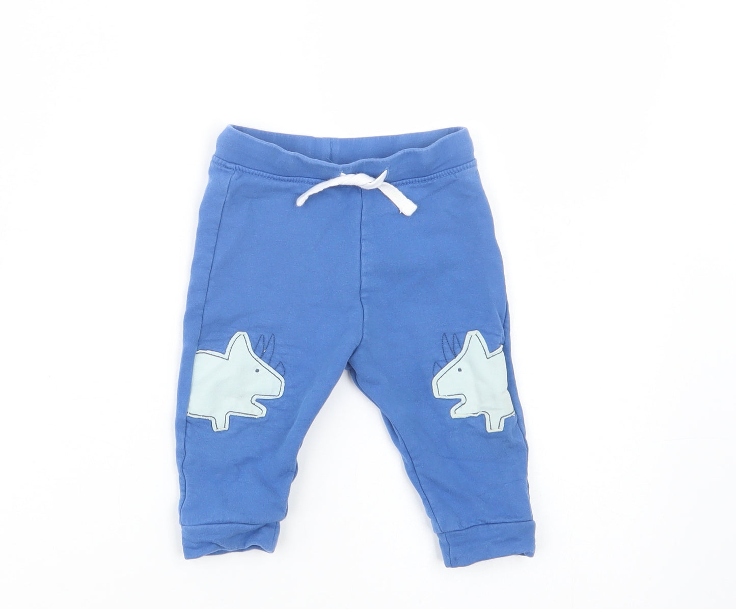 Marks and Spencer Baby Blue  Cotton Jogger Trousers Size 6-9 Months  Drawstring - Dinosaur