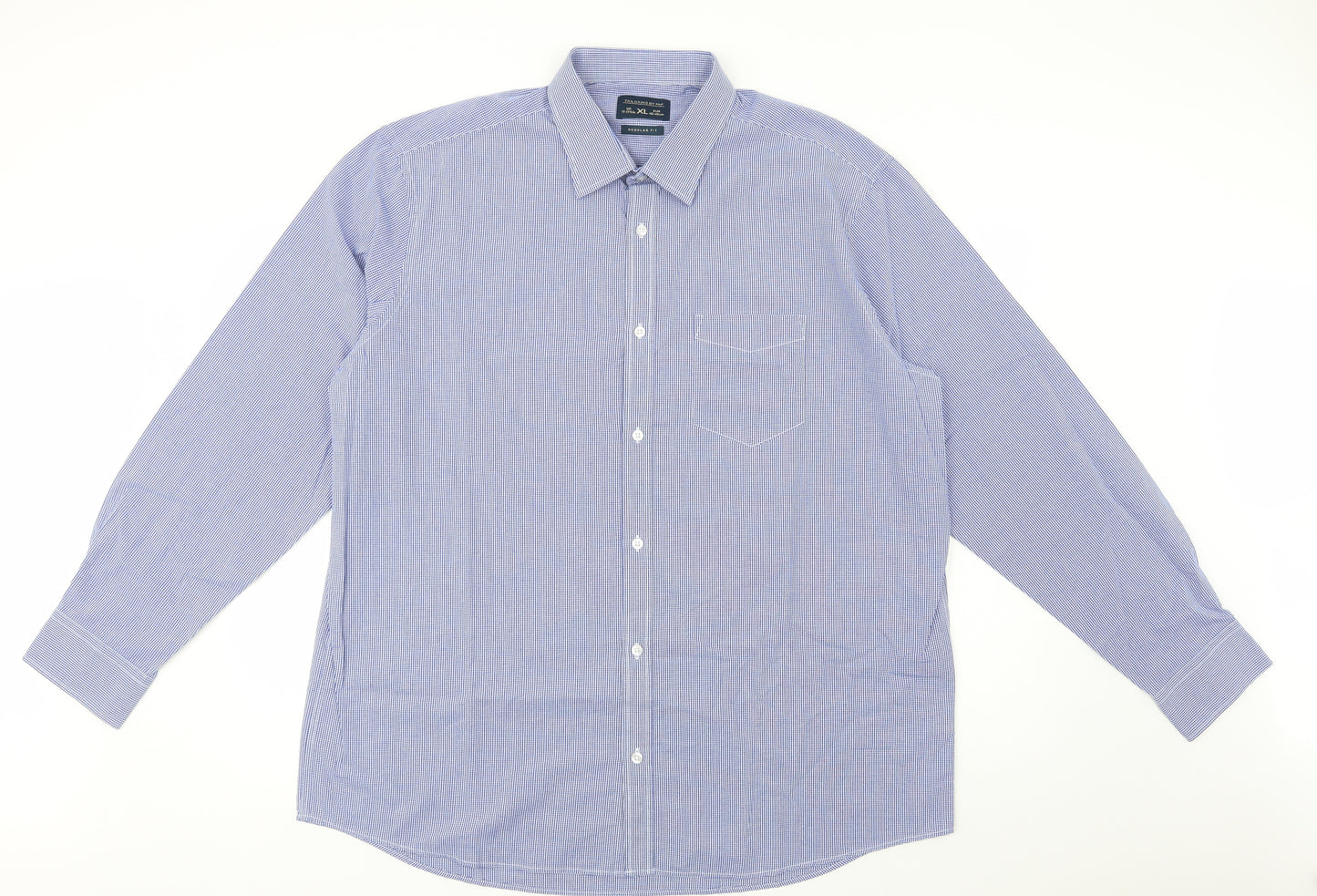 F&F Mens Blue Check Cotton  Dress Shirt Size XL Collared Button