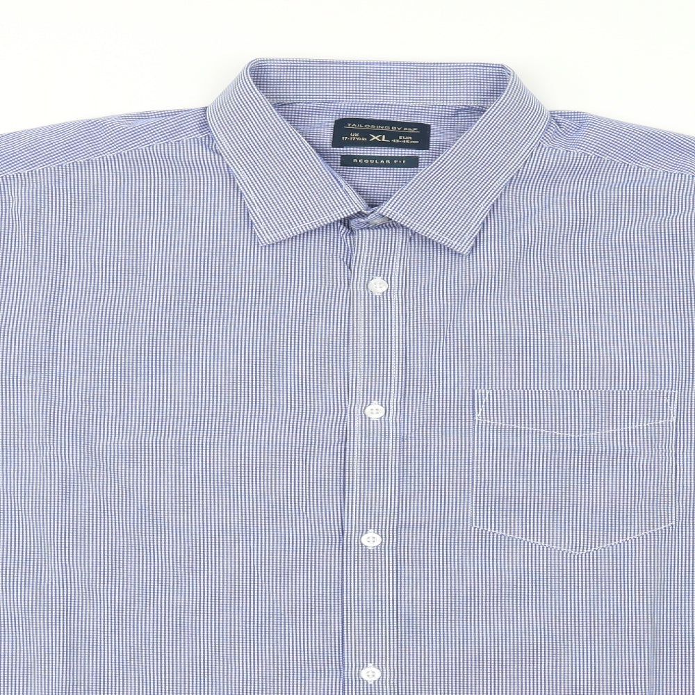 F&F Mens Blue Check Cotton  Dress Shirt Size XL Collared Button