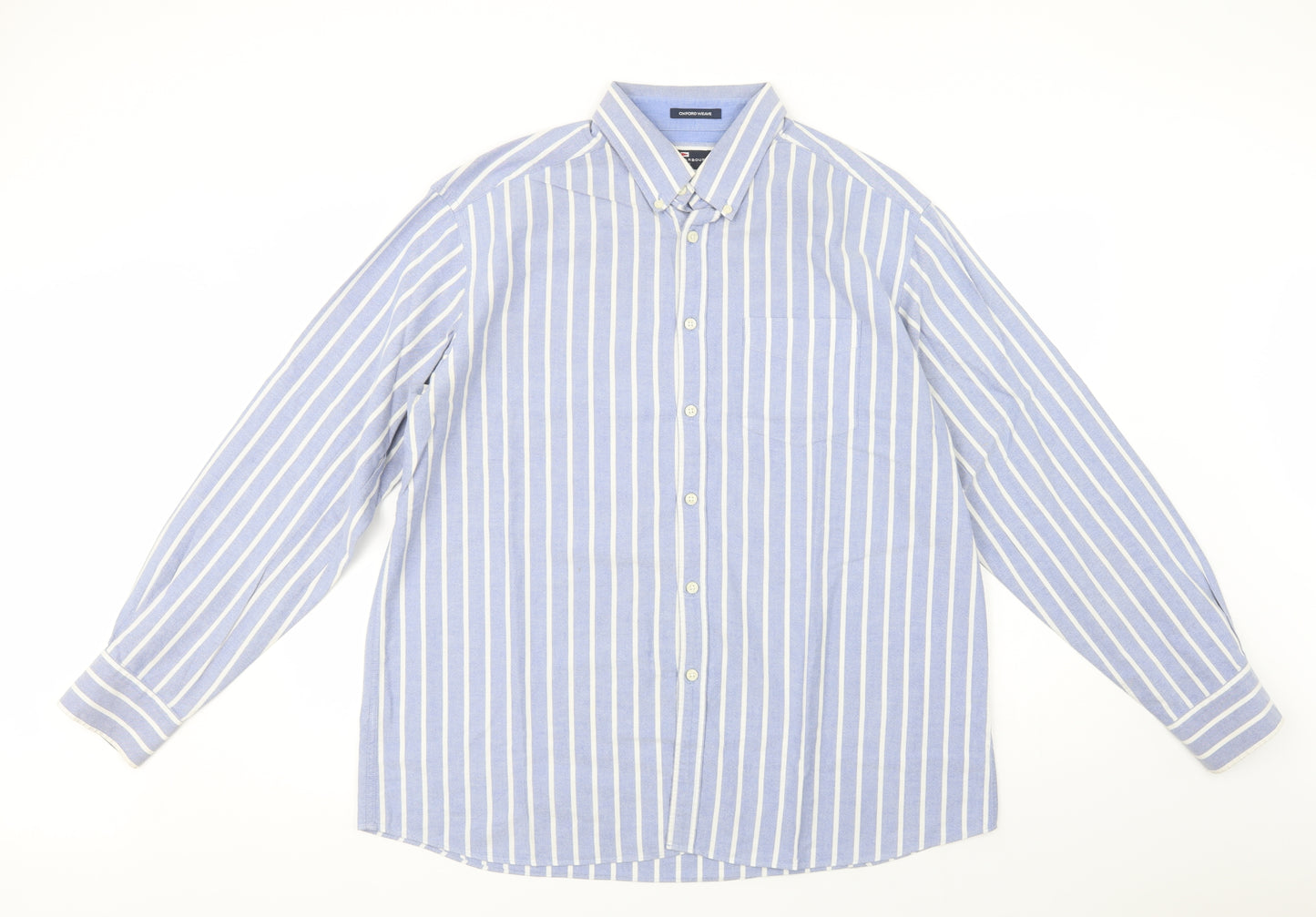 Blue Harbour Mens Blue Striped Cotton  Dress Shirt Size XL Collared Button