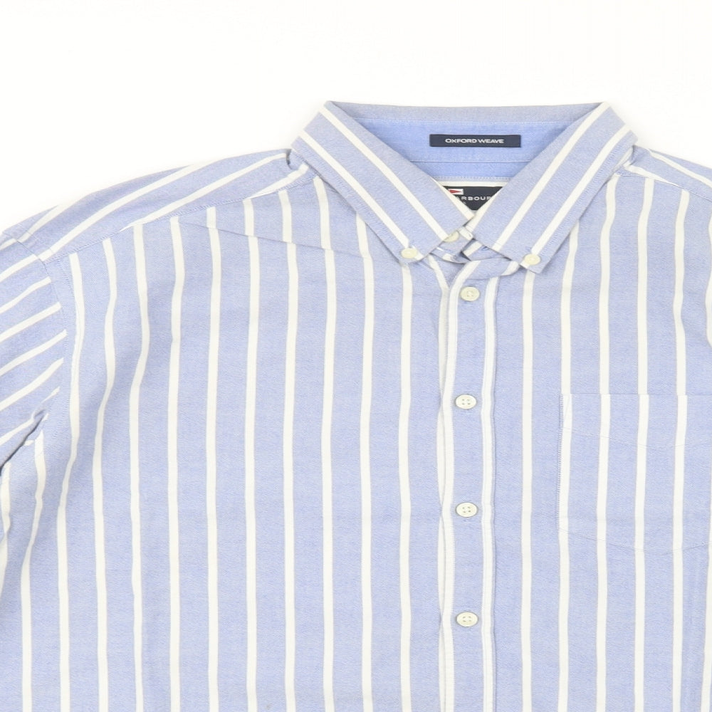 Blue Harbour Mens Blue Striped Cotton  Dress Shirt Size XL Collared Button