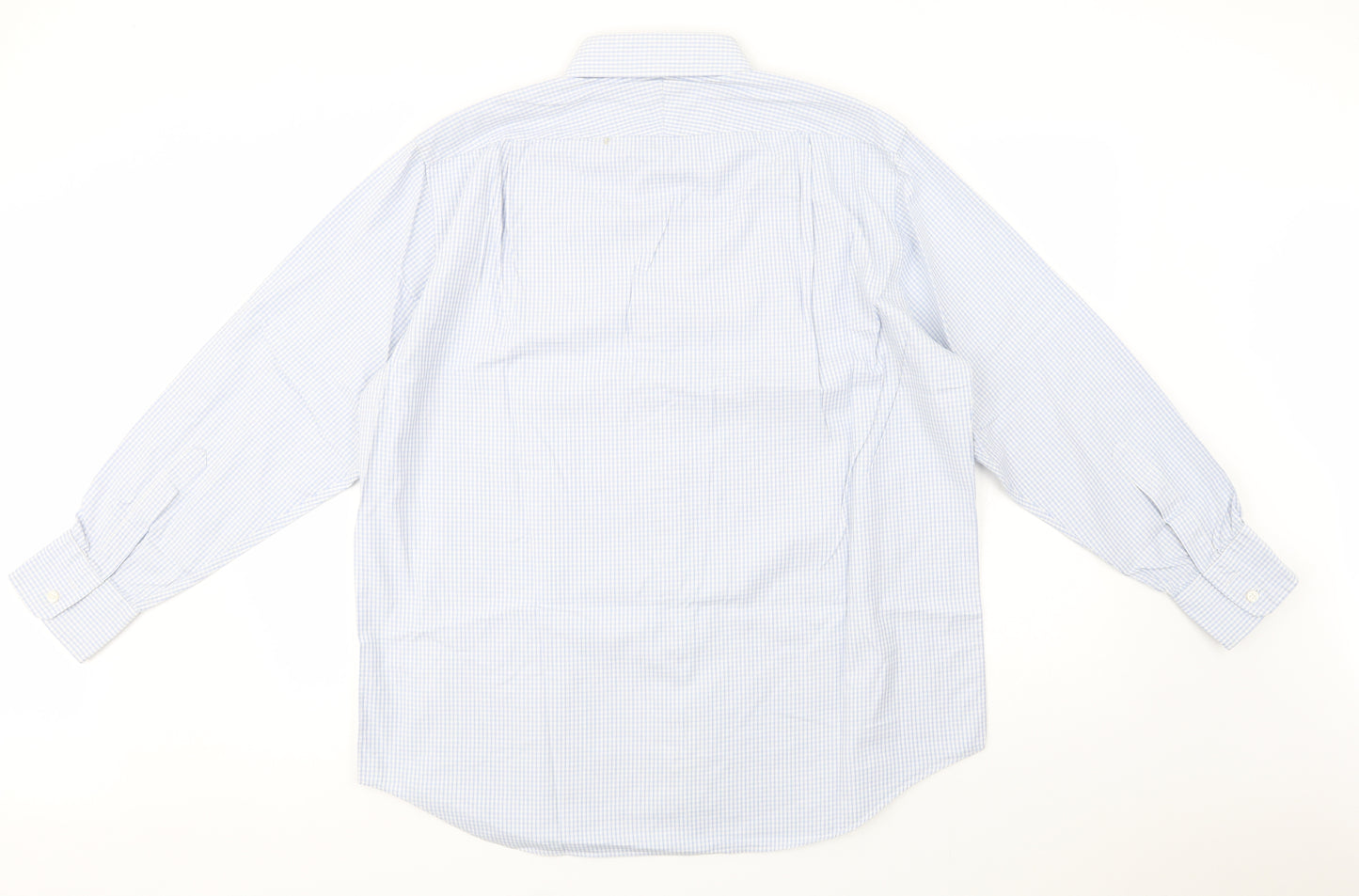 T.M.Lewin Mens Blue Check Cotton  Dress Shirt Size 17 Collared Button