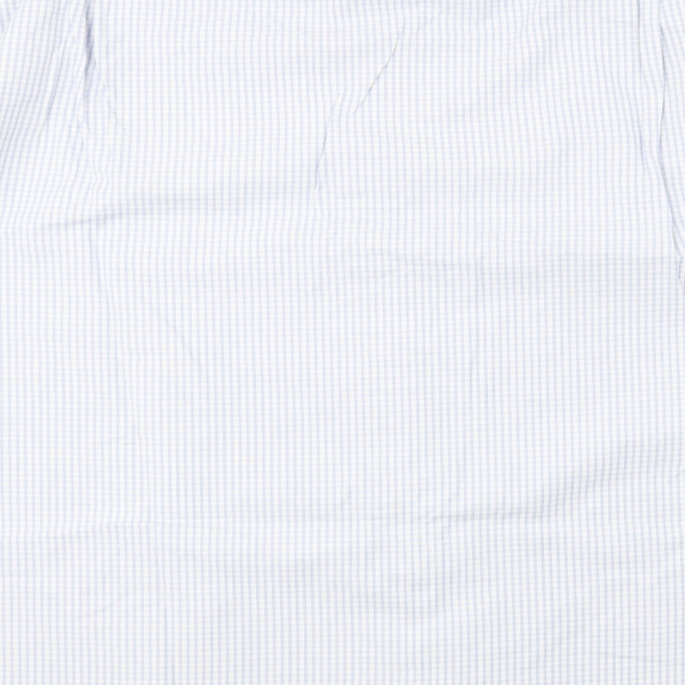 T.M.Lewin Mens Blue Check Cotton  Dress Shirt Size 17 Collared Button