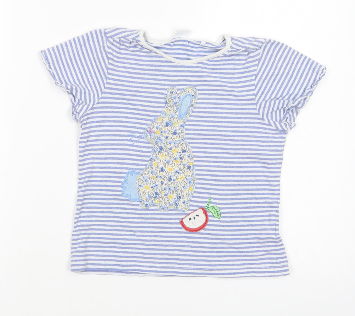 NEXT Girls Blue Striped Cotton Basic T-Shirt Size 6-7 Years Crew Neck Pullover - Bunny