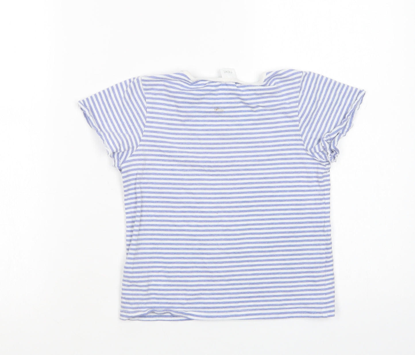 NEXT Girls Blue Striped Cotton Basic T-Shirt Size 6-7 Years Crew Neck Pullover - Bunny