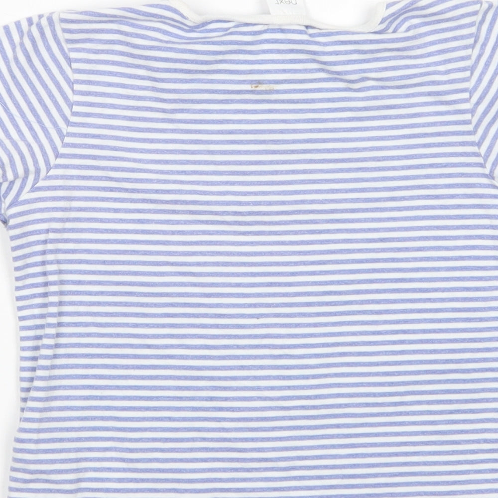 NEXT Girls Blue Striped Cotton Basic T-Shirt Size 6-7 Years Crew Neck Pullover - Bunny