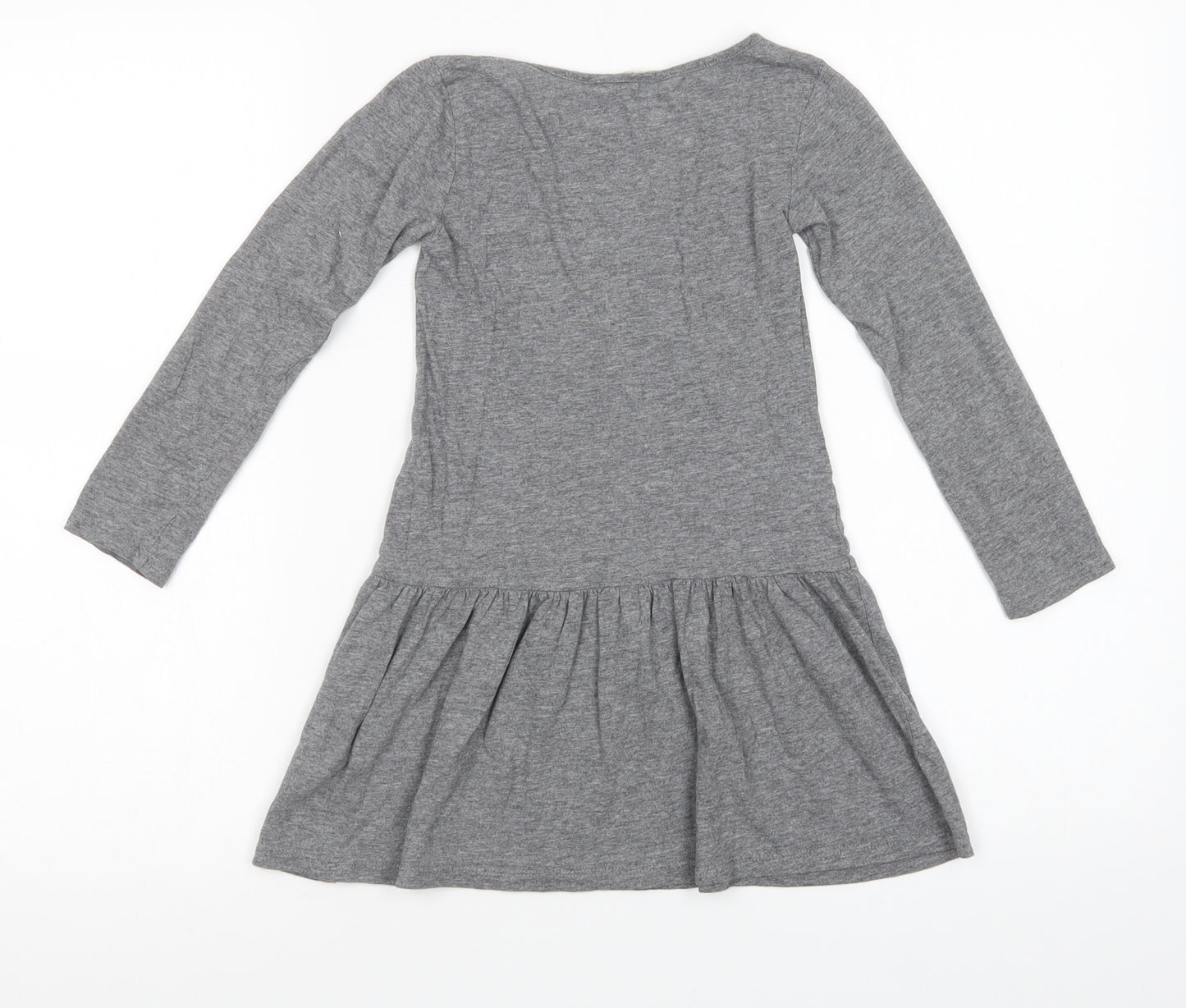 H&M Girls Grey  Cotton T-Shirt Dress  Size 5-6 Years  Crew Neck Pullover - Panda