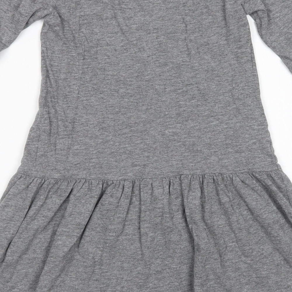H&M Girls Grey  Cotton T-Shirt Dress  Size 5-6 Years  Crew Neck Pullover - Panda