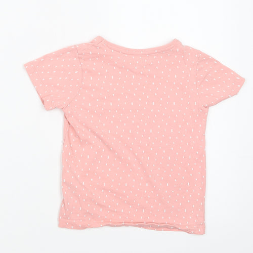 Primark Girls Pink Animal Print Cotton Pullover T-Shirt Size 6-7 Years Crew Neck Pullover - Smile